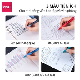 Bút Bi Mực Gel Nhanh Khô Ngòi 0.5mm Deli S08 Bút Gel Bấm Không Lem Mực Xanh/Đen/Đỏ Bút Bi Nước Học Sinh 4