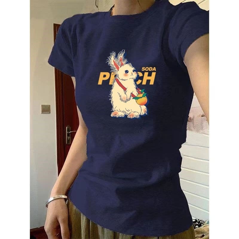 【100% cotton 】Áo baby tee Áo Thun ôm body Áo y2k  ngắn tay in hình cổ tròn hàng đầu màu trơn