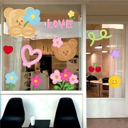 Miếng Dán Cửa Kính Hoạt Hình Dễ Thương Họa Tiết Gấu Dán Tường Nhãn Dán Cửa Hàng Trang Trí Tĩnh Cửa Trang Trí Sổ 3