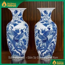 BỘ ĐỒ THỜ BÁT TRÀNG MEN LAM - MEN TRẮNG VẼ KĨ - ĐỒ THỜ BAN THỜ GIA TIÊN 1M97 - 2M17 3