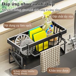 Kệ đựng đồ rửa chén bát, giá để giẻ rửa chén trên bồn có khay hứng nước nghiêng Tiện dụng 7