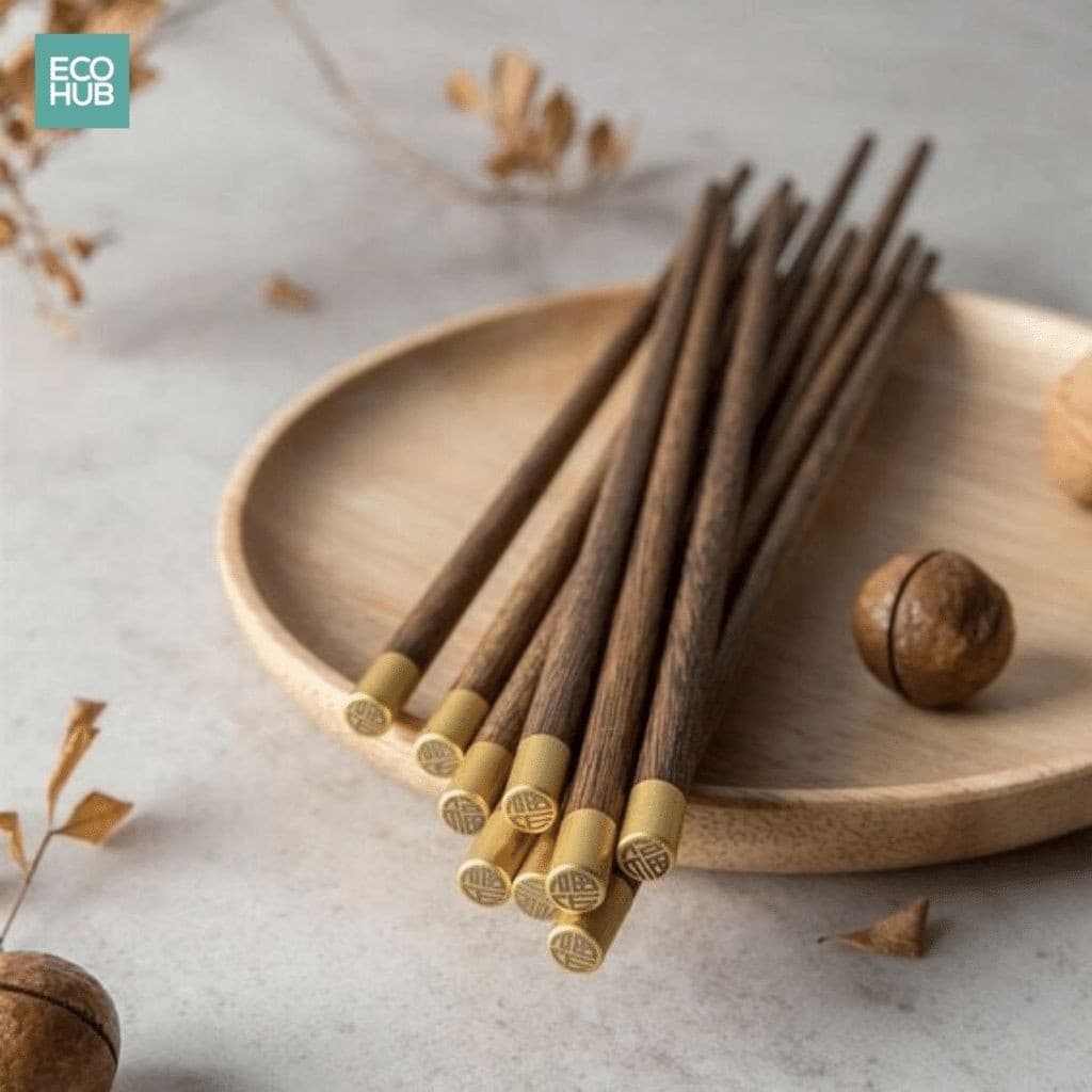 Đũa gỗ cánh gà  bọc kim loại chữ Phúc kích thước 26cm (phân loại: 1 đôi) phong cách Nhật