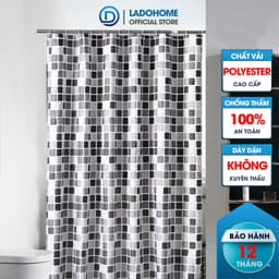 Rèm treo nhà tắm LADOHOME họa tiết ô vuông, chất liệu polyester dày dặn chống thấm nước, không xuyên thấu 1