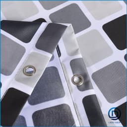 Rèm treo nhà tắm LADOHOME họa tiết ô vuông, chất liệu polyester dày dặn chống thấm nước, không xuyên thấu 5