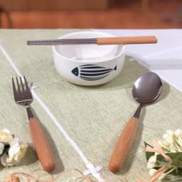 Bộ Đũa, Thìa, Dĩa Inox Cán Gỗ Tặng Kèm Hộp Đựng Lúa Mạch 7