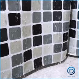 Rèm treo nhà tắm LADOHOME họa tiết ô vuông, chất liệu polyester dày dặn chống thấm nước, không xuyên thấu 4