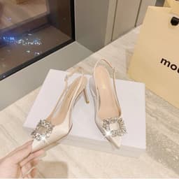 giày cao gót 𝙔𝙐𝙇𝙄𝙉𝘼 9 phân mũi nhọn,guốc cao gót 7p bít mũi đế nhọn đen trắng basic cho nữ quai đính đá 2024 P16 5