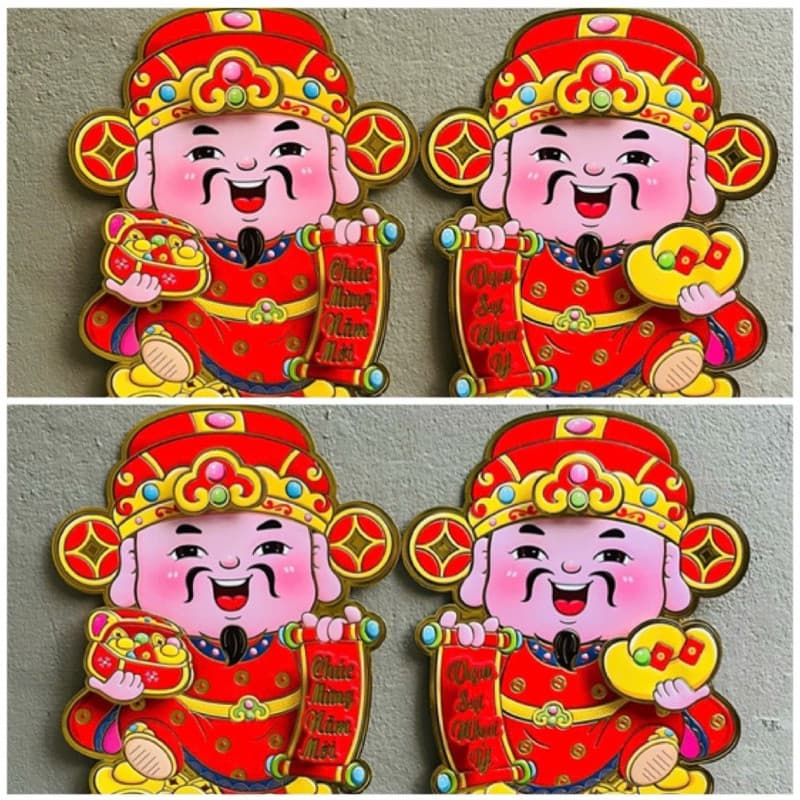 Cặp tranh thần tài 3d 30*40cm dán cửa,tường trang trí tết tamkemdecor