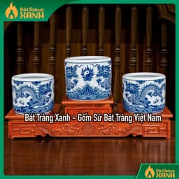 BỘ ĐỒ THỜ BÁT TRÀNG MEN LAM - MEN TRẮNG VẼ KĨ - ĐỒ THỜ BAN THỜ GIA TIÊN 1M97 - 2M17 2