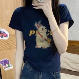 【100% cotton 】Áo baby tee Áo Thun ôm body Áo y2k  ngắn tay in hình cổ tròn hàng đầu màu trơn 4