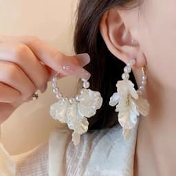 Bông tai khuyên tai hoa ngọc hoa voan đính đá cao cấp kiểu Pháp 2026 phụ kiện sang trọng thanh lịch 3