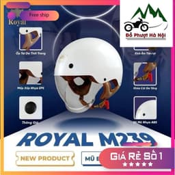 Royal M239 - Mũ nửa đầu kính âm 1/2 chính hãng Royal - Đồ Phượt Hà Nội Bảo Hành Chính hãng 1