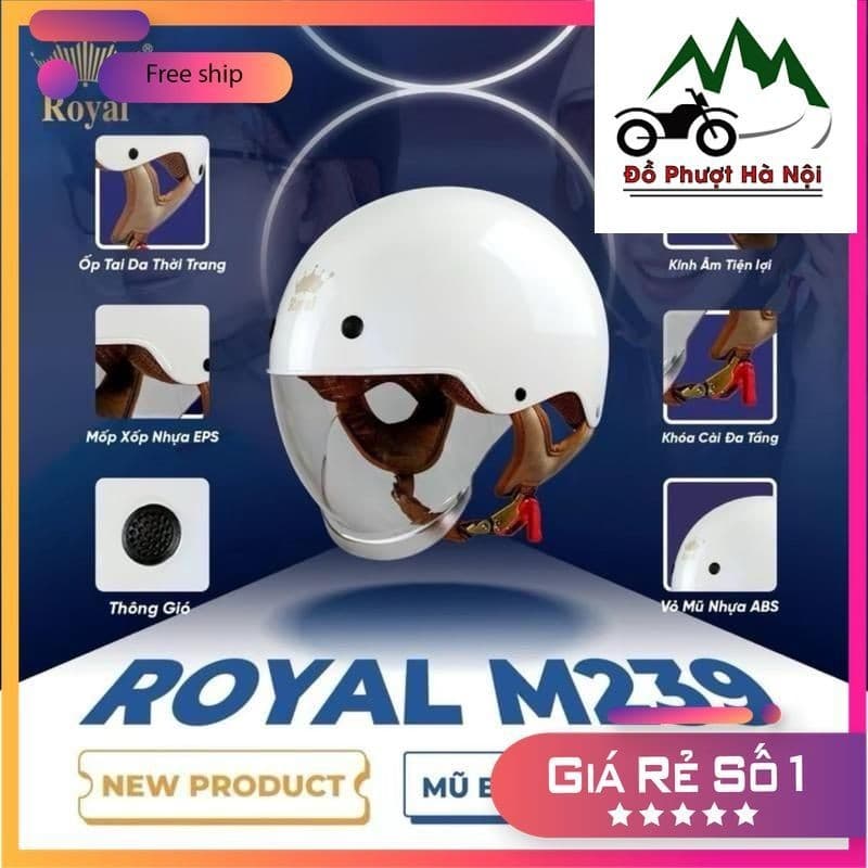 Royal M239 - Mũ nửa đầu kính âm 1/2 chính hãng Royal - Đồ Phượt Hà Nội Bảo Hành Chính hãng