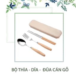 Bộ Đũa, Thìa, Dĩa Inox Cán Gỗ Tặng Kèm Hộp Đựng Lúa Mạch 5