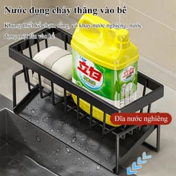 Kệ đựng đồ rửa chén bát, giá để giẻ rửa chén trên bồn có khay hứng nước nghiêng Tiện dụng 4