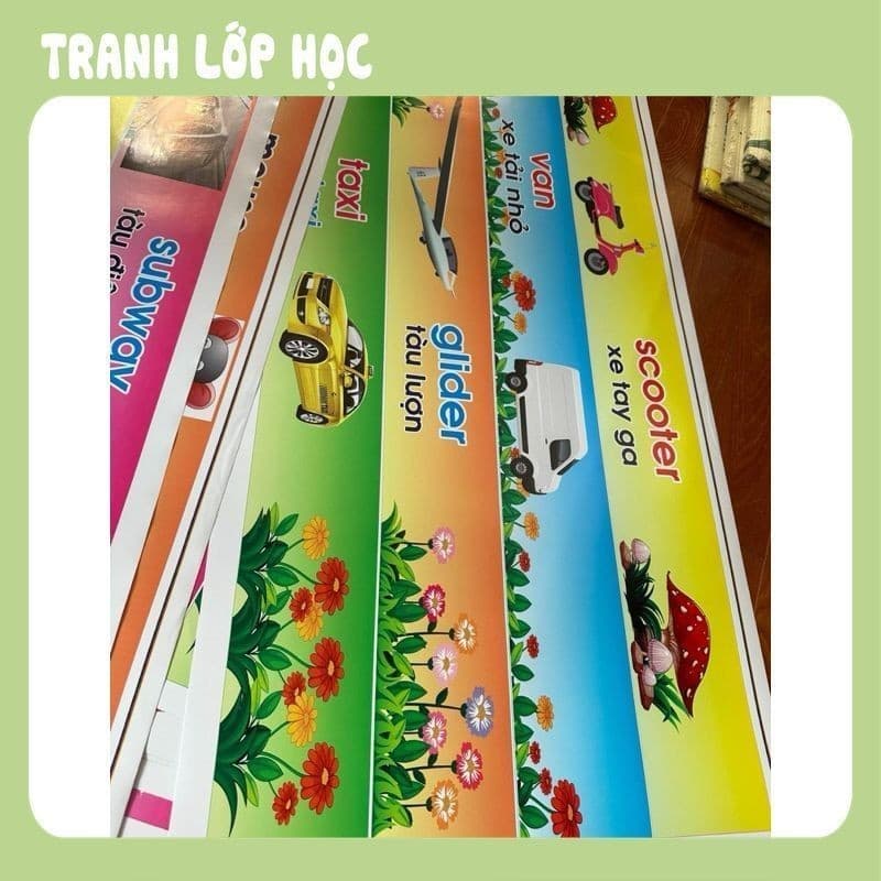 (Có sẵn) Decal dán bậc cầu thang mẫu các phương tiện giao thông màu sắc tươi sáng