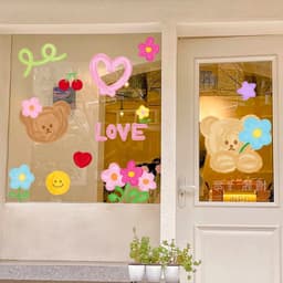 Miếng Dán Cửa Kính Hoạt Hình Dễ Thương Họa Tiết Gấu Dán Tường Nhãn Dán Cửa Hàng Trang Trí Tĩnh Cửa Trang Trí Sổ 1