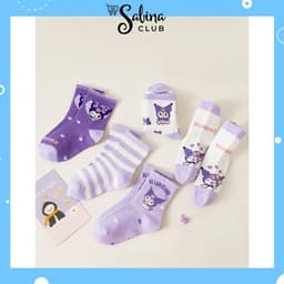 Set 5 Đôi Tất Cho Bé Gái Họa Tiết Kuromi Tím Phong Cách Hàn Siêu Hot Mẫu Mới Nhất [FREESHIP] 4
