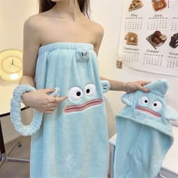 (Set 3 món)Khăn Tắm, Khăn Lau Quấn Ủ Tóc Vải Lông Nhung Băng Đô Mềm Mại Thấm Hút Tốt Họa Tiết Đáng Yêu free ship 6