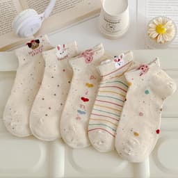 Combo 10 Đôi Tất Thỏ Bông Chấm Bi Cổ Ngắn Hình Dễ Thương 1