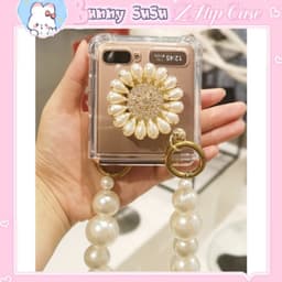 Ốp chống sốc Samsung Z Flip 3 - ZFlip 3 - ZFlip3 5G popsocket đính đá viền ngọc kèm dây đeo sang chảnh tiểu thư 4
