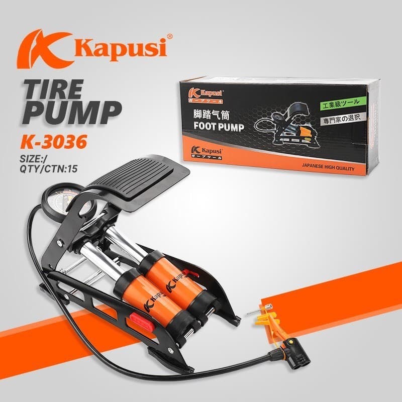 [ CHÍNH HÃNG ] BƠM XE ĐẠP CHÂN 2 ỐNG KAPUSI K-3036. HÀNG CHÍNH HÃNG CAO CẤP