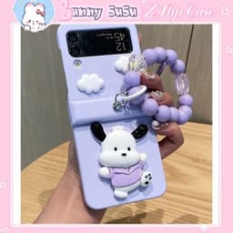 [CÓ SẴN] Ốp Z Flip 8 - Z Flip 7 - Z Flip6 5G giá đỡ / pop cún tai dài charm mây kèm dây hạt và thanh bảo vệ bản lề 1