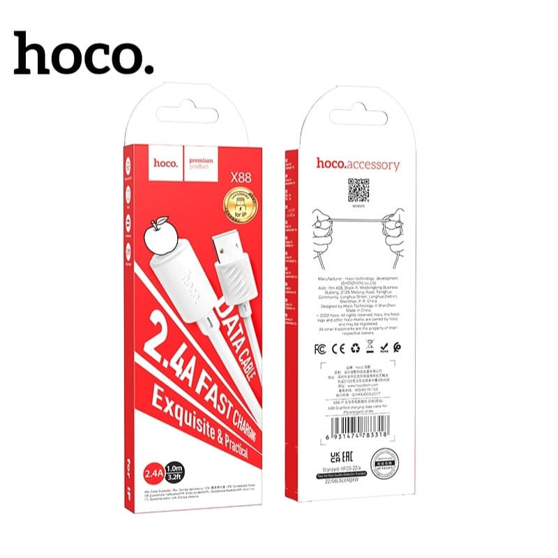 Cáp sạc Hoco X88 sạc nhanh dài 1M 2.4A ốp lưng, sạc Hoco Chính Hãng - PKTOP
