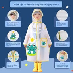 Áo  mưa học sinh đi học hoạ tiết chú ếch dễ thương ( Trùm Được Cả Cặp Sách) Cho Bé Gái, Bé Trai - áo mưa trẻ em Kute🍀🍀 6