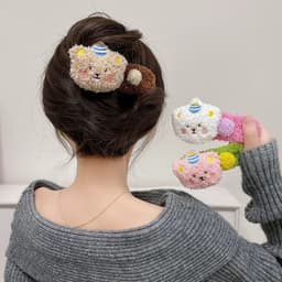 Kẹp tóc mỏ vịt gấu bông dễ thương cho nữ, loại lớn, kẹp sau đầu, kẹp lông mềm, phụ kiện tóc xinh T370 3