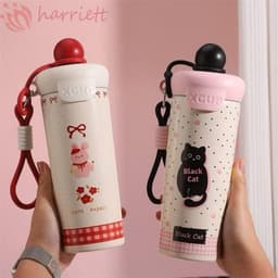 Cốc Giữ Nhiệt Lạnh Dung Tích 600ML Hoạ Tiết Mèo - Cún Dễ Thương Tặng Kèm Móc Khoá và Nút Bịt free ship 1