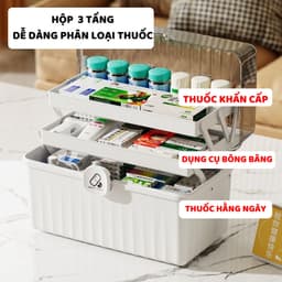 Hộp Đựng Thuốc 3 Tầng, Hộp Đựng Thuốc, Đồ Y Tế Gia Đình Có Tay Cầm, Khóa Đóng Mở An Toàn Q080 3