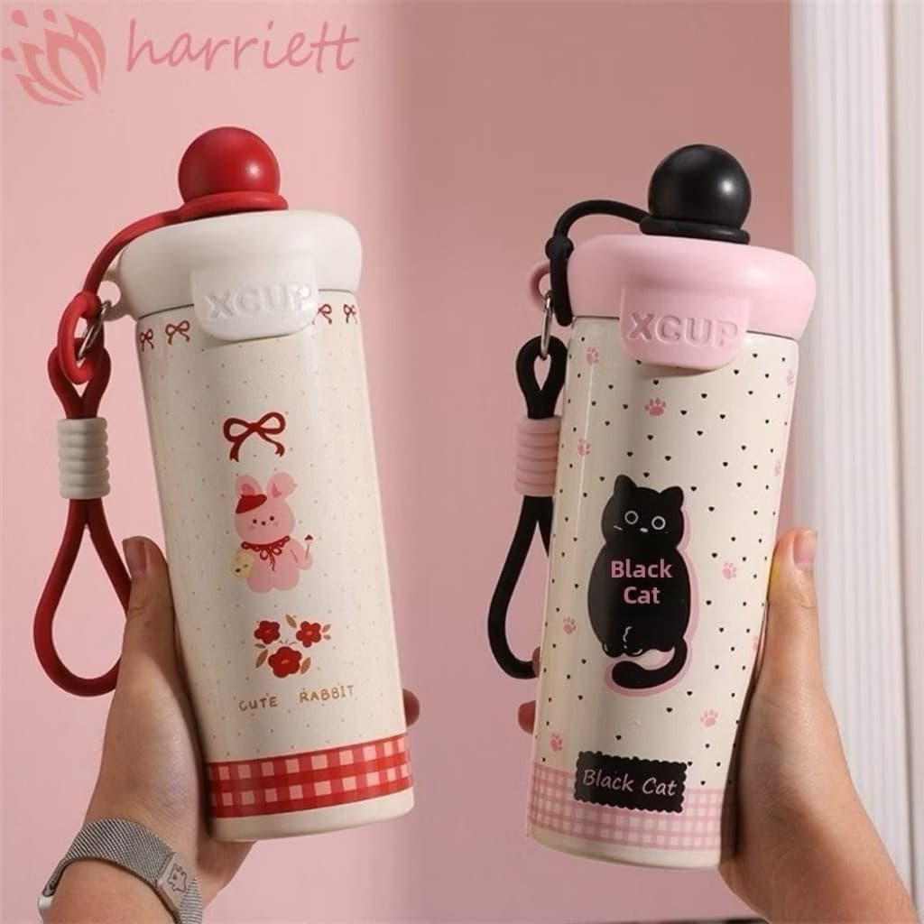 Cốc Giữ Nhiệt  Dung Tích 600ML Hoạ Tiết Mèo - Cún Dễ Thương Tặng Kèm Móc Khoá và Nút Bịt FREE SHIP