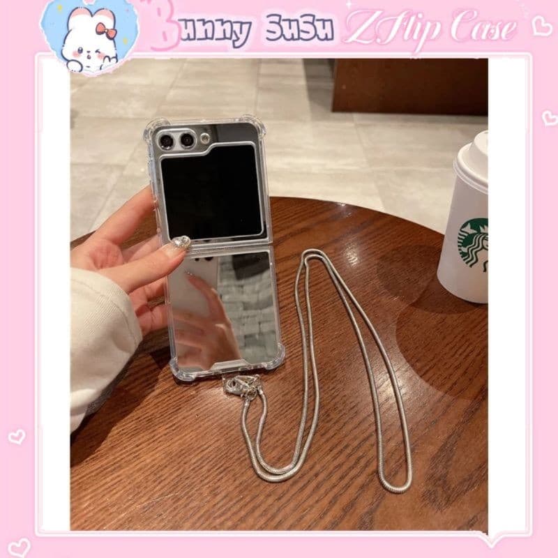 [CÓ SẴN] Ốp Z GLIP 8 - Z Flip4 - Z Flip7 - Flip5 5G tráng gương chống sốc charm tim cá tính kèm dây bạc nhuyễn đeo dài