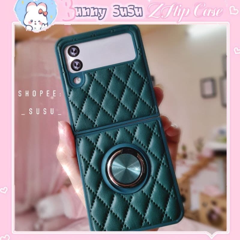 [CÓ SẴN] Ốp Samsung Galaxy Z Flip 4 - Z Flip 3 - Z Flip3 - Flip3 - Flip4 ô da trám sang trọng kèm ring đeo tay cá tính