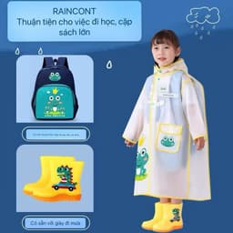 Áo  mưa học sinh đi học hoạ tiết chú ếch dễ thương ( Trùm Được Cả Cặp Sách) Cho Bé Gái, Bé Trai - áo mưa trẻ em Kute🍀🍀 7