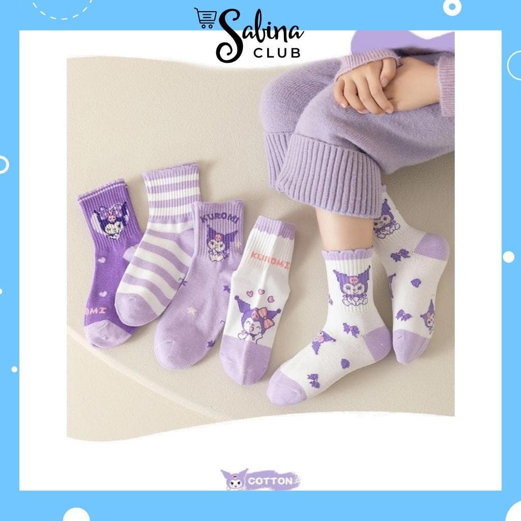 Set 5 Đôi Tất Cho Bé Gái Họa Tiết Kuromi Tím Phong Cách Hàn Siêu Hot Mẫu Mới Nhất [FREESHIP]