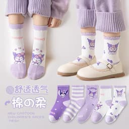 Set 5 Đôi Tất Vớ Trẻ Em Bé Gái Cotton Nguyên Chất Hoạt Hình Kuromi Dễ Thương M313 2