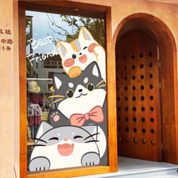 Dễ Thương Họa Tiết Mèo Dán Thú Cưng Cửa Hàng Trà Sữa Cửa Hàng Tiệm Bánh Cửa Sổ Kính Dán Tường Dán 6