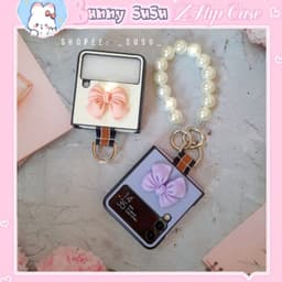 Z Flip 3 - ZFlip3 - Z Flip3 - Flip3 5G vân da charm nơ cute ring đeo giữa kèm dây ngọc 2