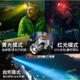 (M179)-Siêu Phẩm Đèn Đội Đầu T928 LED Mạnh Đèn 3 Chế Độ Xanh Vàng Trắng-Tầm Xa Đèn Pin Siêu Sáng-Dung Lượng 3600mAh----- 5