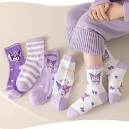Set 5 Đôi Tất Vớ Trẻ Em Bé Gái Cotton Nguyên Chất Hoạt Hình Kuromi Dễ Thương M313 6