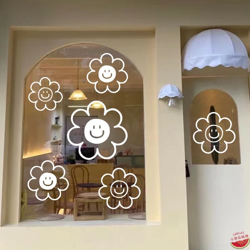 Miếng Dán Cửa Kính Nhà Cửa Sổ Đề Can Giấy Dán Tường Thiết Kế Trang Trí Tường Hoa Cười Hoa Văn Cửa Hàng Kính Trang Trí Sổ