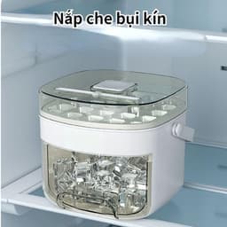 Hộp Làm Đá Viên Thông Minh 2in1, Khay Đá Tủ Lạnh Kèm Hộp Đựng Nắp Nhấn Lấy Đá Tự Động 9