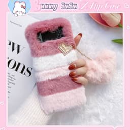 [CÓ SẴN] Ốp Samsung Z Flip 3 - ZFlip3 - Z Flip3 - Flip3 5G lông mềm mịn màu pastel ngọt ngào kèm pompom tim đính đá 1