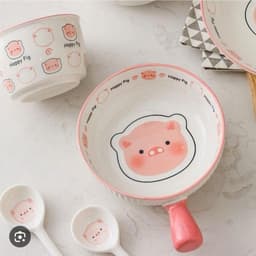 Set Bát Sứ 3 Món Hoạ Tiết Lợn Hồng Cute Chảo Béo Bát Ăn Cơm Và Thìa Happy Pig Dễ Thương 5