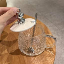 Cốc thủy tinh nắp gấu 350ml kèm muỗng, chịu nhiệt, gọn nhẹ đáng yêu, sang chảnh 4