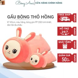 Gấu bông thỏ hồng Cosplay, gối ôm thỏ hồng siêu mềm mịn, Gấu thỏ hồng dễ thương kt 35-40cm Xưởng gấu bông gaubong.ami 1