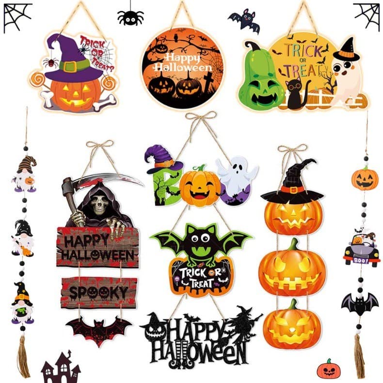 Halloween Cửa Treo Trang Trí Bí Ngô Ma Bát Lừa Hoặc Điều Trị Mặt Dây Biểu Ngữ Trang Trí Tiệc Cho Cửa Sổ Gia Đình Đồ Chơi Trẻ Em Đồ Trang Trí