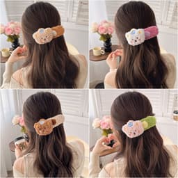 Kẹp tóc mỏ vịt gấu bông dễ thương cho nữ, loại lớn, kẹp sau đầu, kẹp lông mềm, phụ kiện tóc xinh T370 1